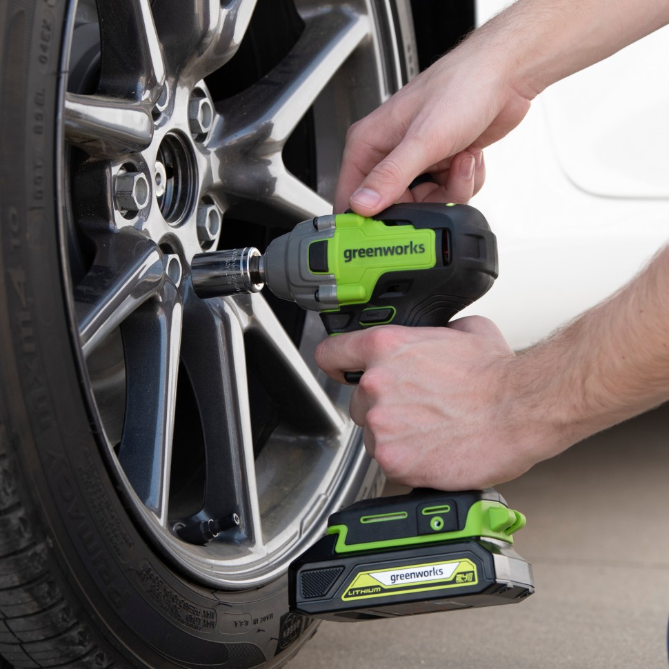 Ударный гайковерт Greenworks GD24IW400, 24v, 400 Нм, без АКБ и ЗУ (аккумуляторный)