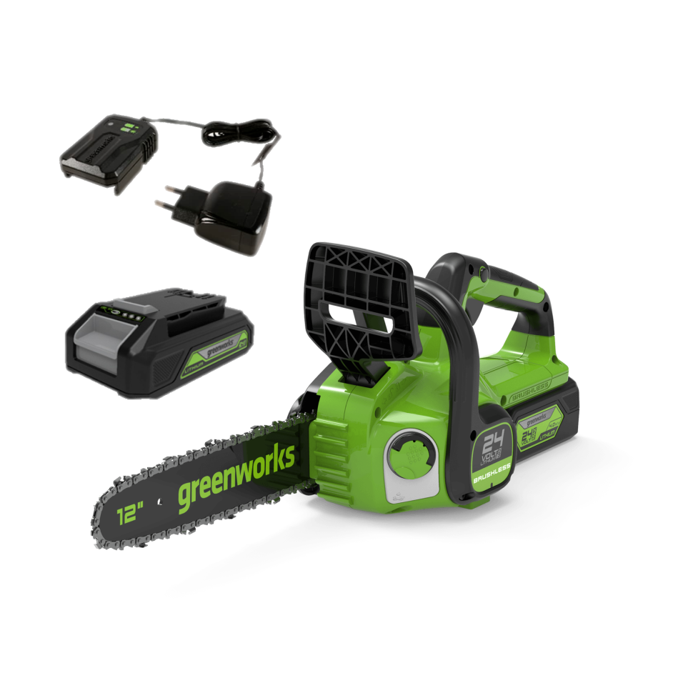 Цепная пила Greenworks GD24CS30k2, 24V, 30 см, в комплекте с АКБ 2 А·ч и ЗУ (аккумуляторная)