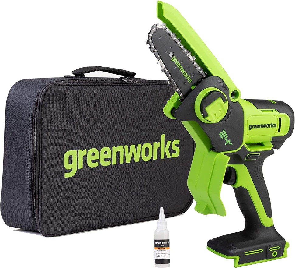 Цепная пила Greenworks G24MCS10, 24v, 10 см, без АКБ и ЗУ (аккумуляторная, мини) в сумке