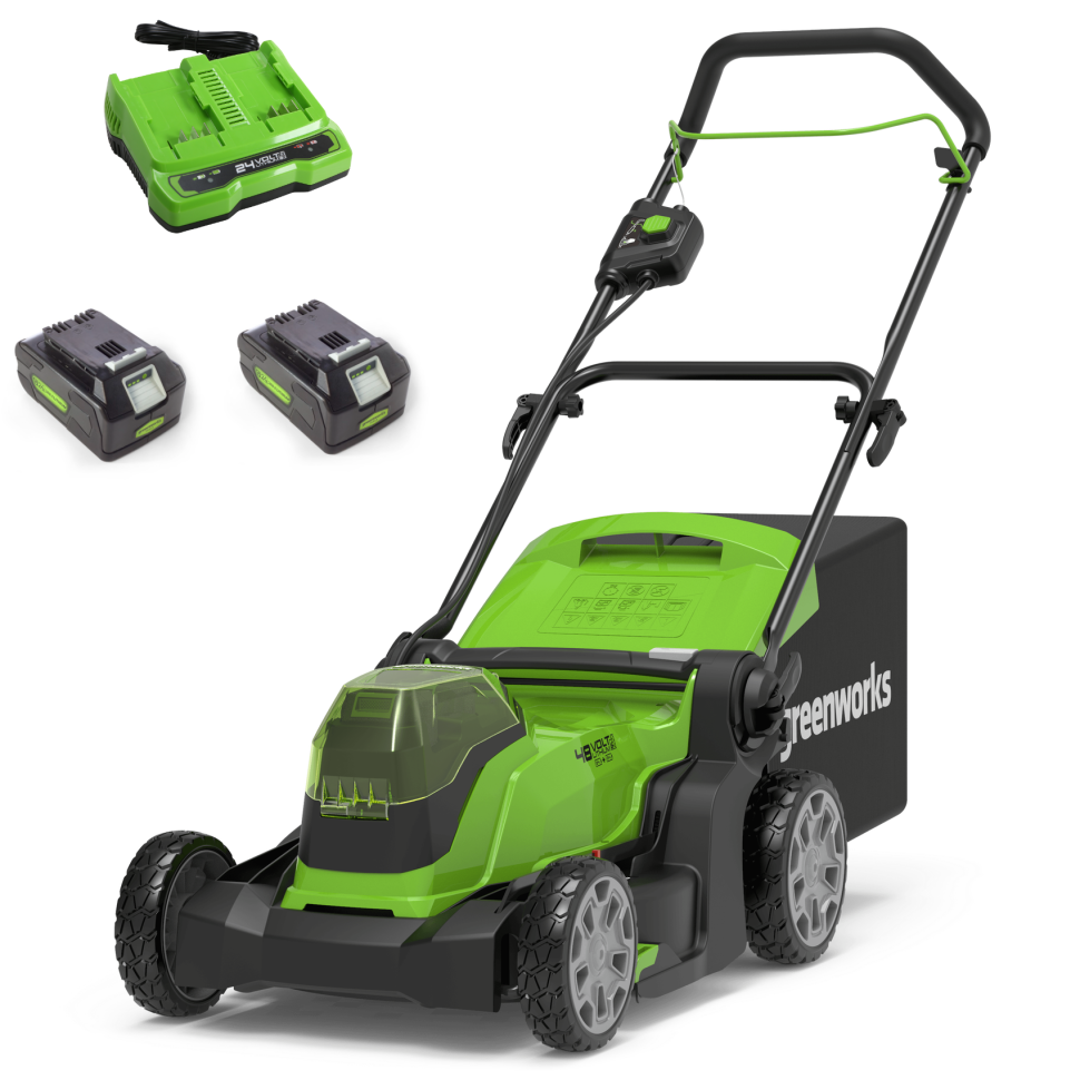Газонокосилка Greenworks G24X2LM41k8, 2х24v, 41 см, в комплекте с двумя АКБ 4 А·ч и двойное ЗУ (аккумуляторная)