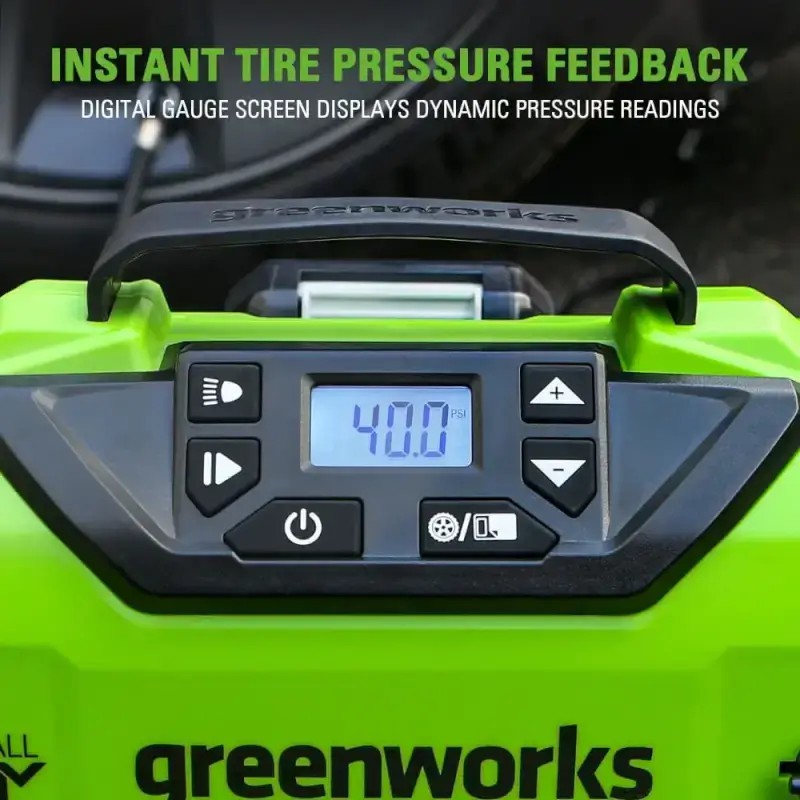 Компрессор Greenworks ACG301, 24v/12v, без АКБ и ЗУ (аккумуляторный или от прикуривателя авто) в сумке