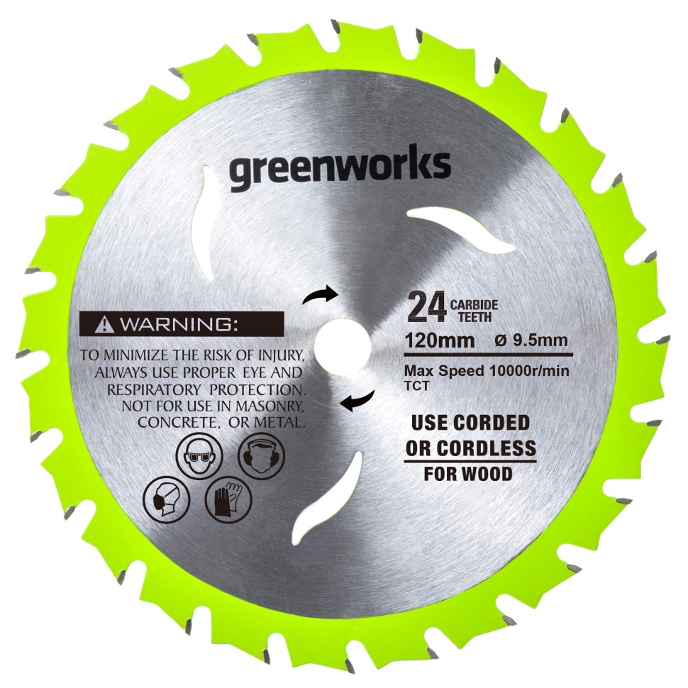 Диск пильный по дереву для циркулярной мини пилы Greenworks, Арт. 2952507, 120х9,5 мм, 24T
