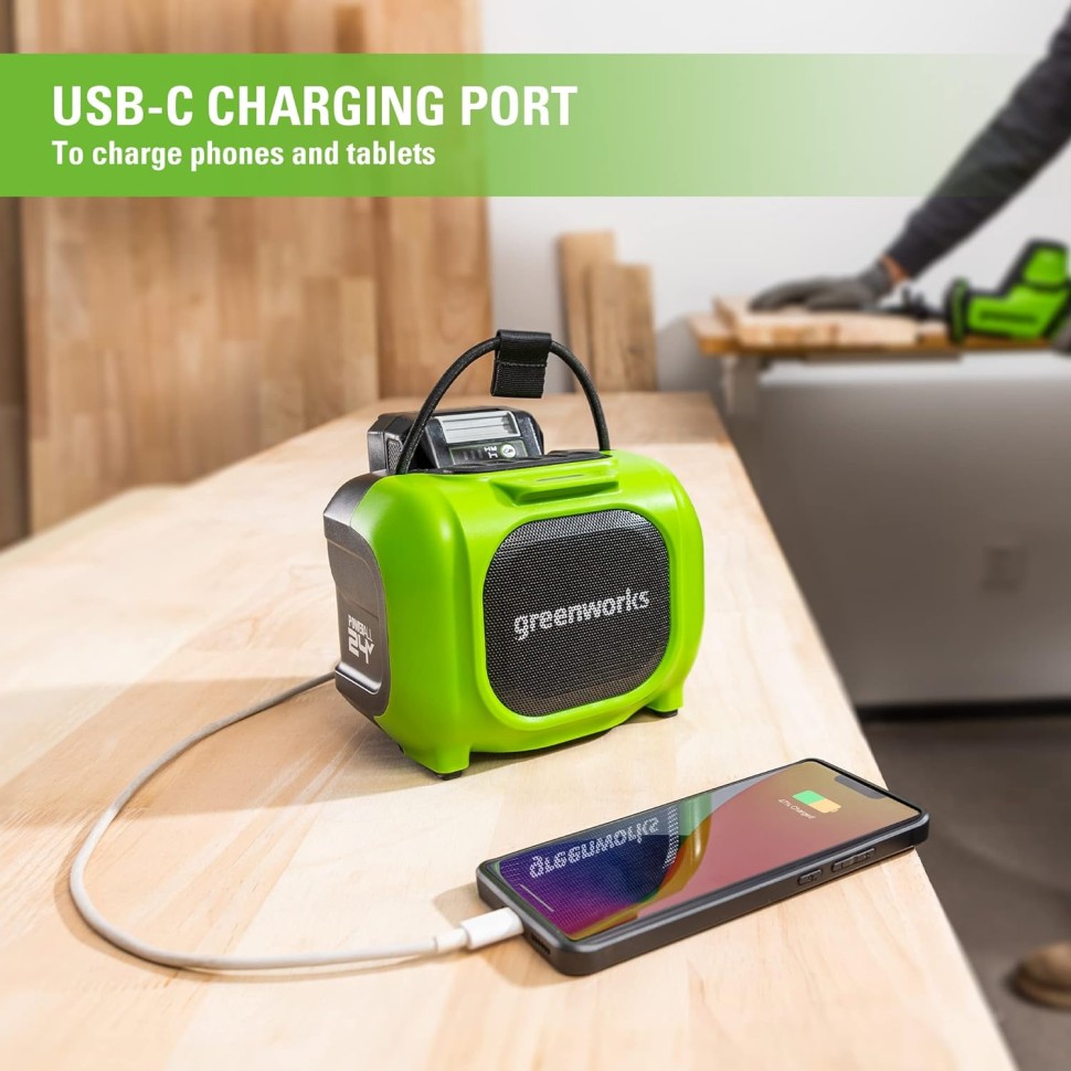 Беспроводная колонка Greenworks GPT-MNBS, 24v/220v, без АКБ и ЗУ (аккумуляторная и сетевая)