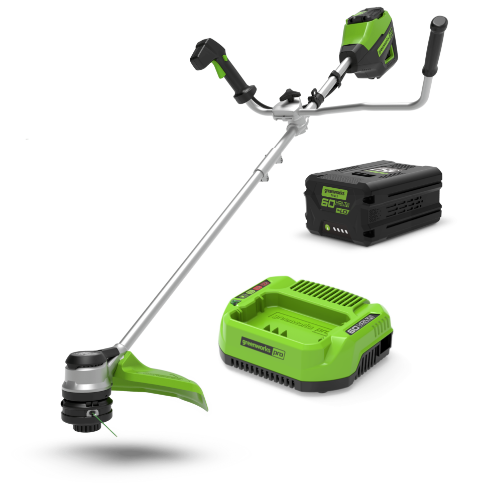 Триммер Greenworks GD60BCBk4 Gen 2, 60v, 40 см, в комплекте с АКБ 4 А·ч и ЗУ (аккумуляторный, нож)