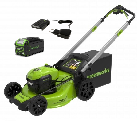 Газонокосилка Greenworks GD40LM48SPk4, 40v, 48 см, в комплекте с АКБ 4 А·ч и ЗУ (аккумуляторная, самоходная)