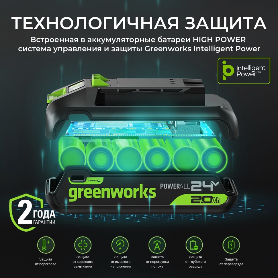 Аккумулятор Greenworks High Power G24HP2, 24V, 2Ач