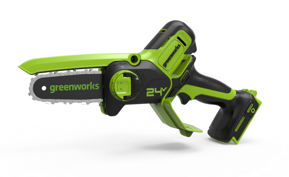 Цепная пила Greenworks G24MCS10, 24v, 10 см, без АКБ и ЗУ (аккумуляторная, мини) в сумке